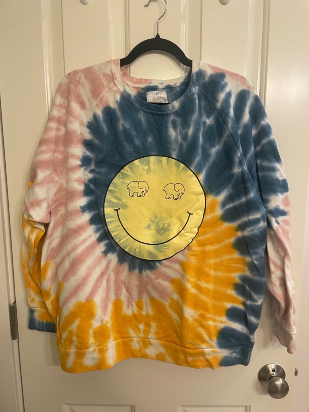 Ivory Ella Tie-Dye Smiley Sweatshirt - Blue, Pink & Yellow